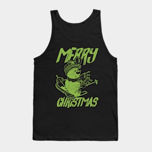 Skiing Snowman - Merry Christmas - Green Tank Top